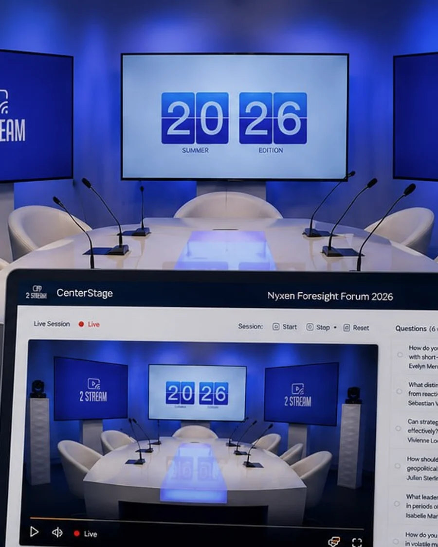 A 2 Stream studio set prepared for a CenterStage event